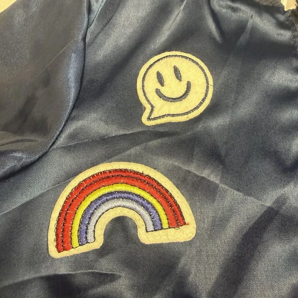 Wonder Nation Girls Blue Soft Rainbow Love Patch Crop Bomber Jacket Size XS 7-8